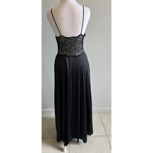 VTG 70s Nightgown Black Lace Bodice Long Maxi Glam Whimsygoth Romantic Flowy USA - Picture 6 of 16